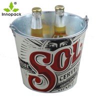 Round Galvanized 5 Quart Metal Ice Bucket with Handle